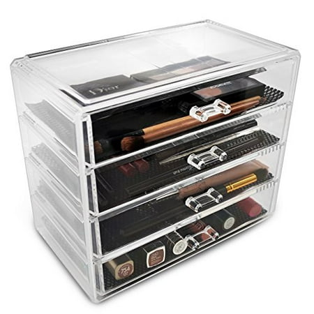 Sorbus Acrylic Cosmetics Makeup and Jewelry Storage Case Display - 4 Large Drawers -Space- Saving, Stylish Acrylic Bathroom Case Great for Lipstick, Eye Liner, Nail Polish, Brushes, Jewelry and More