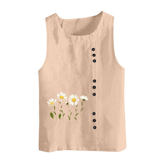 Birdeem Tank Top for Women Womens Printing Color Tank Top with Round Neck Faux Cotton and Linen Button Design and A Sense of Top with Round Neck Tank Tops