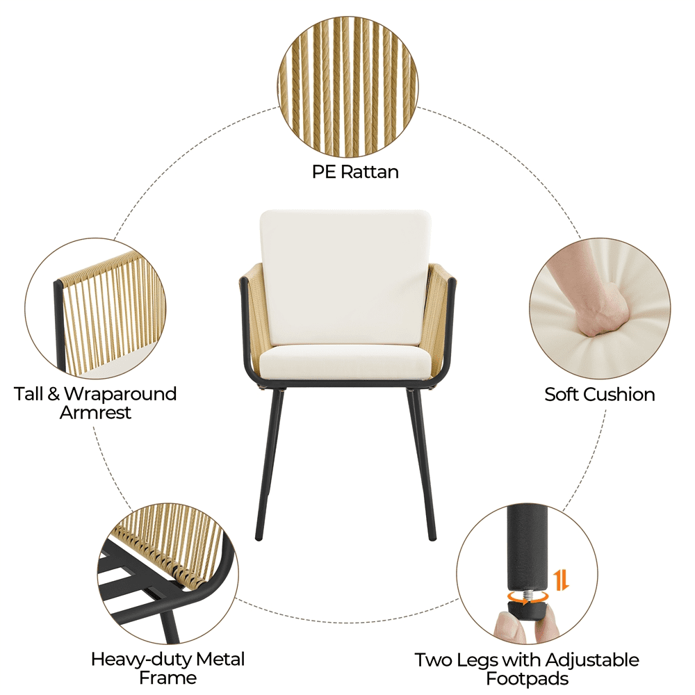 Renwick 3-Piece Outdoor Wicker Bistro Set with Table and 2 Chairs, Tan/Cream