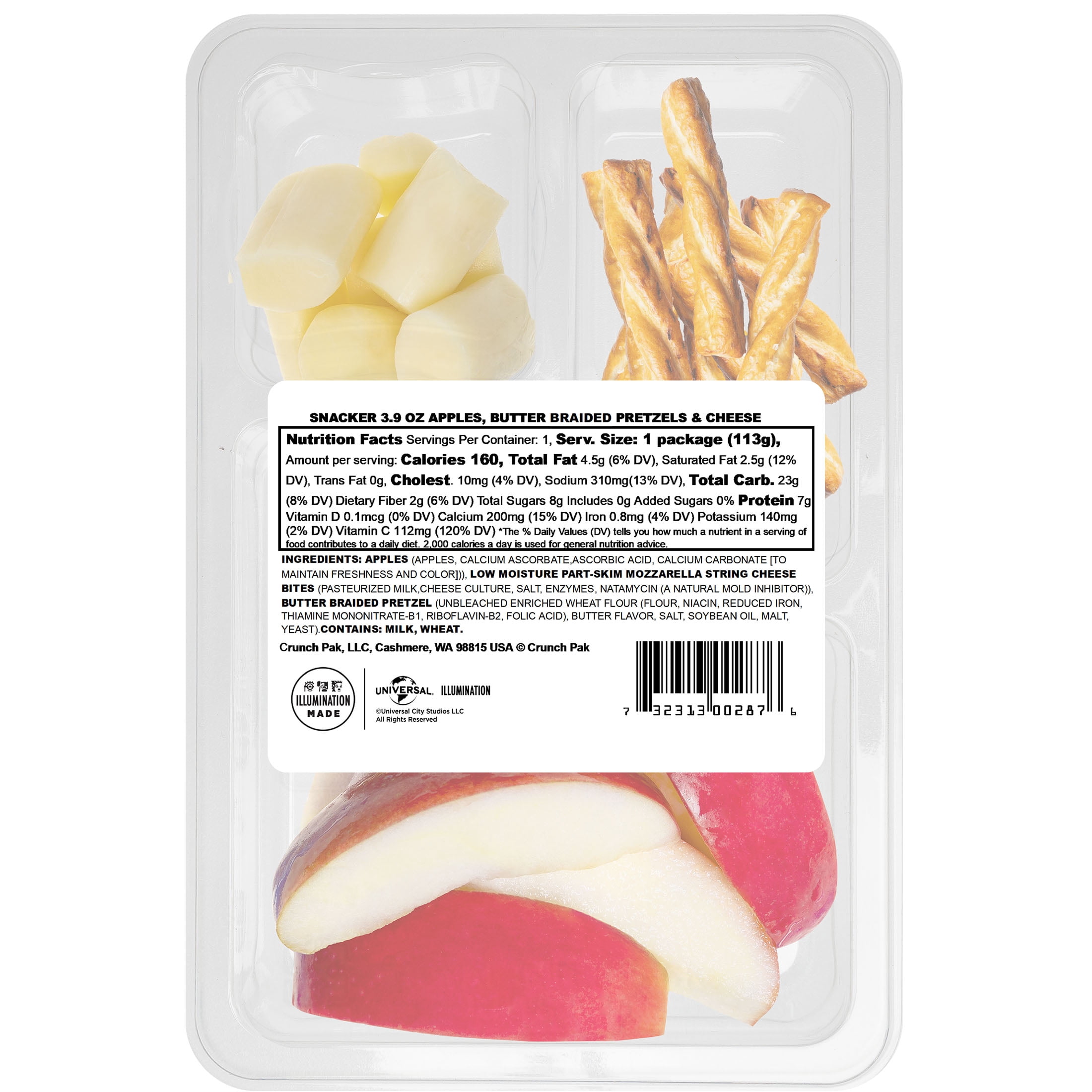 Crunch Pak Minions Snack Pak Fresh Apple Slices,  String Cheese, & Butter-flavored Pretzel Braids, 4oz Tray
