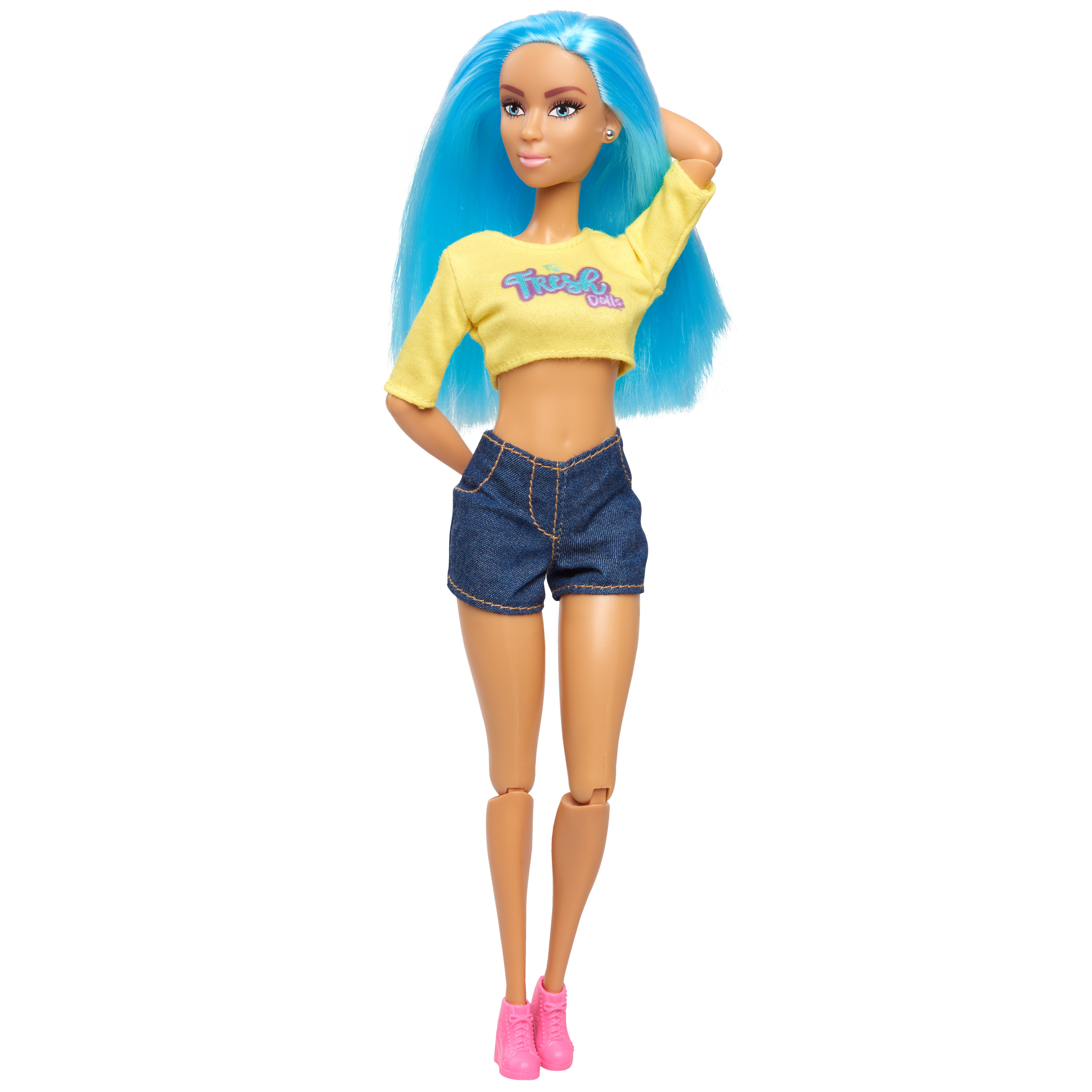Fresh Dolls Skylar Fashion Doll, 11.5-inches tall, yellow shirt and jean shorts, blue hair,  Kids Toys for Ages 3 Up, Gifts and Presents - image 2 of 5