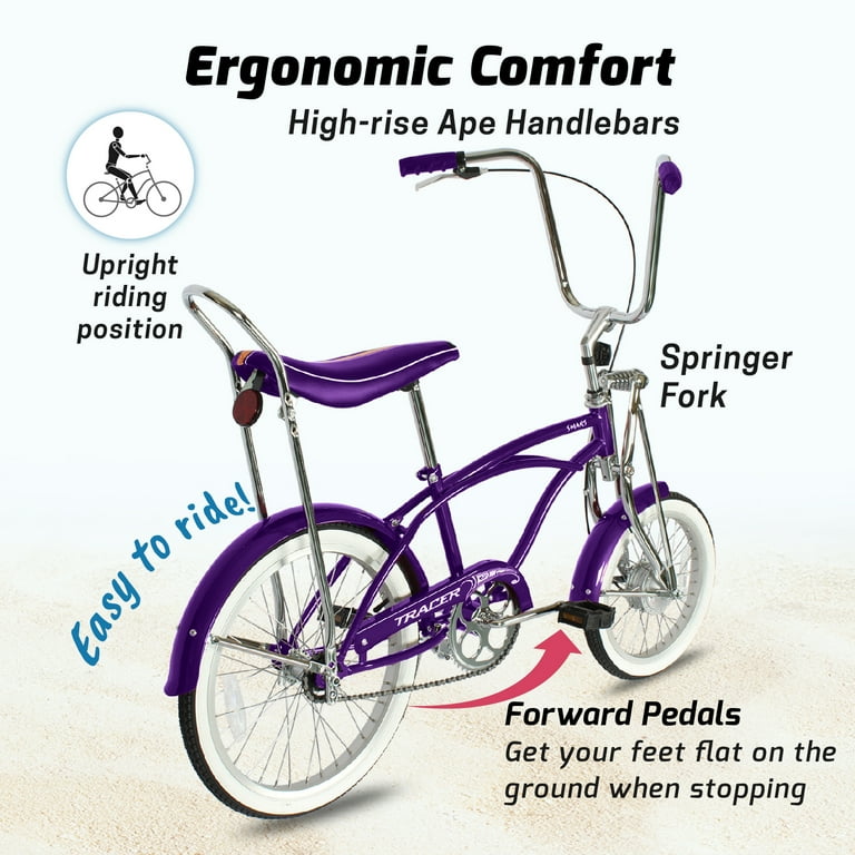 Tracer Smart 20 inch Lowrider Bike,Retro Banana Seat,Purple,Beach