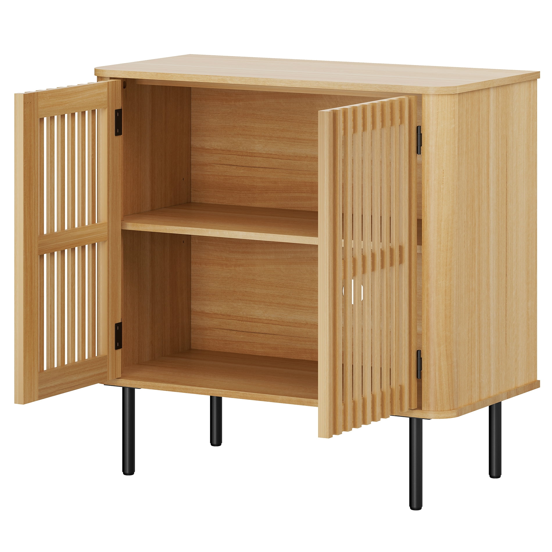 31.5" Mid Century Modern Sideboard Buffet Cabinet with Storage, Fluted Sideboard Cabinet with Adjustable Shelf,Oak