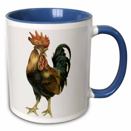 Antique Rooster 3dRose Vintage Antique Bird Illustration Cock Rooster Chicken - Two Tone Blue Mug, 11-ounce ()