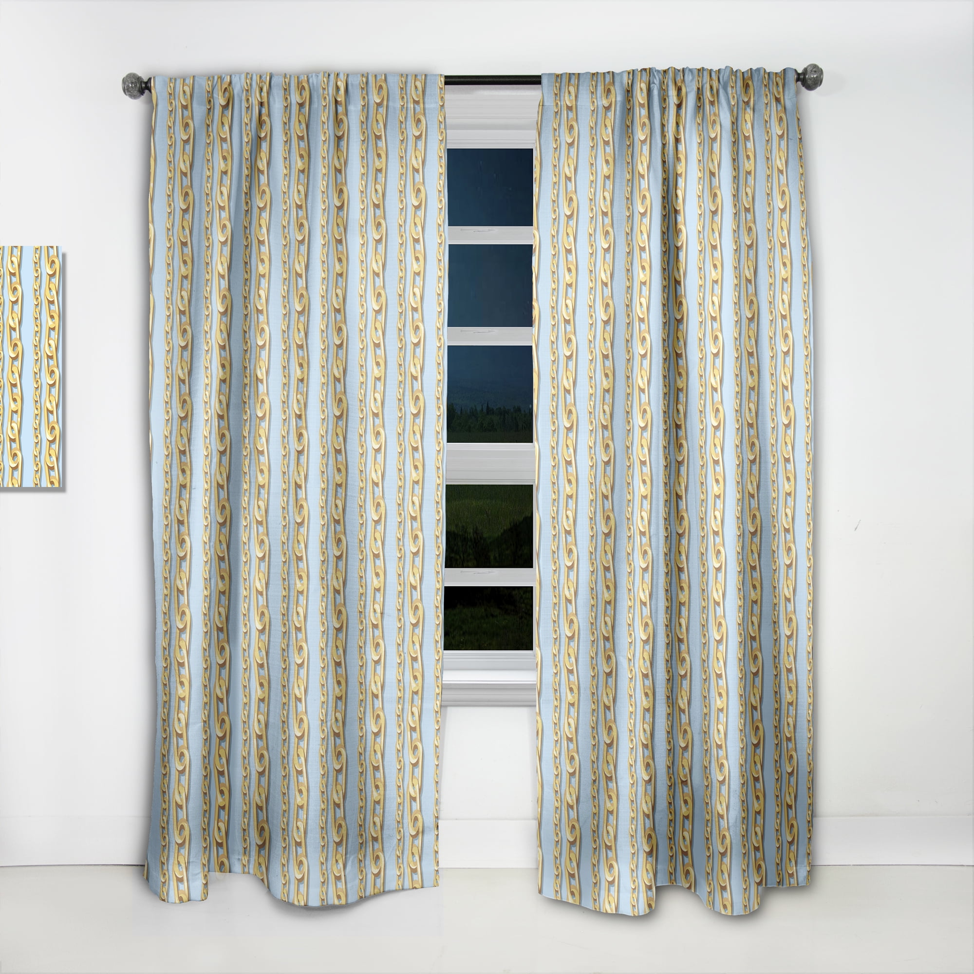 Designart 'Gold Chain Pattern on Blue' Mid-Century Modern Curtain Panel
