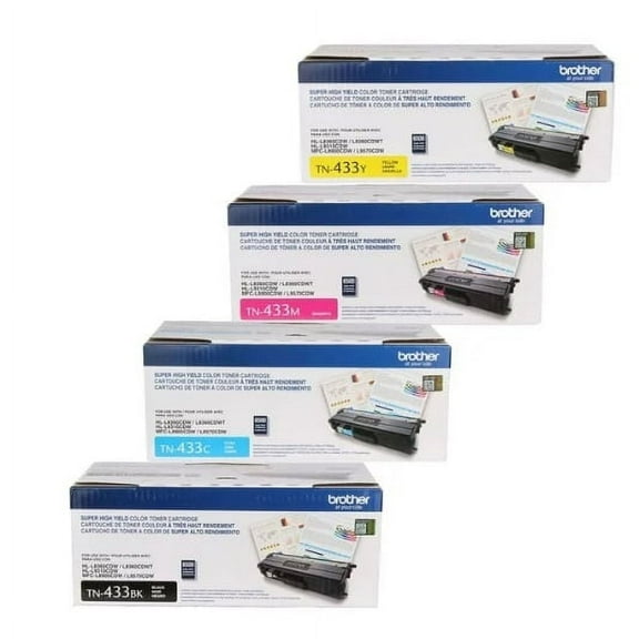 Brother TN-433 Black/Cyan/Magenta/Yellow Toner Cartridges,TN433, 4PK,TN-433BK, TN-433C, TN-433M, TN-433Y