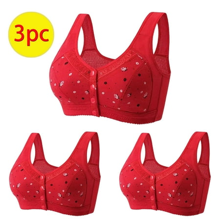 GERsome 3Pcs Women s Button Front Sleep Bra Wireless Post-Surgery Bra Active Yoga Sports Bras Comfort T-shirt Bra Convenient Snap Sleep Bra for Women Plus Size Full Coverage Bra 3pcs#Red XXXXL