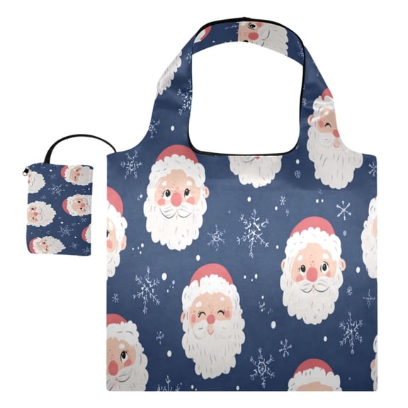 Large Capacity Print Tote Bag,Lightweight Portable Foldable Shopping Bag Santa Claus Faces