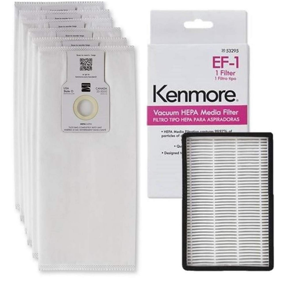 6 Kenmore O/U HEPA Bags 53294 + 1 Sears Kenmore EF1 Filter 86889