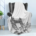 thumbnail image 4 of Vintage Soft Flannel Fleece Blanket, Old Fashion London Tower Bridge Sketch Architecture British UK Scenery Art Print, Cozy Plush for Indoor and Outdoor Use, 50" x 60", Black White, by Ambesonne, 4 of 5