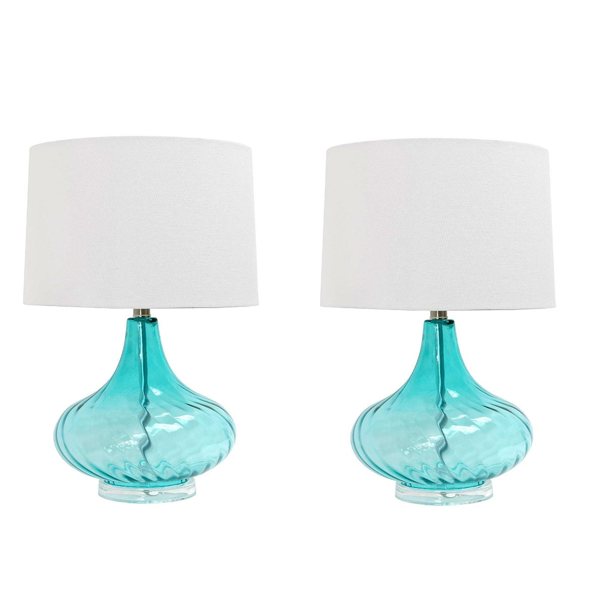 Elegant Designs LT3214BLU Glass Table Lamp with Fabric Shade, Light Blue (Pack of 2)