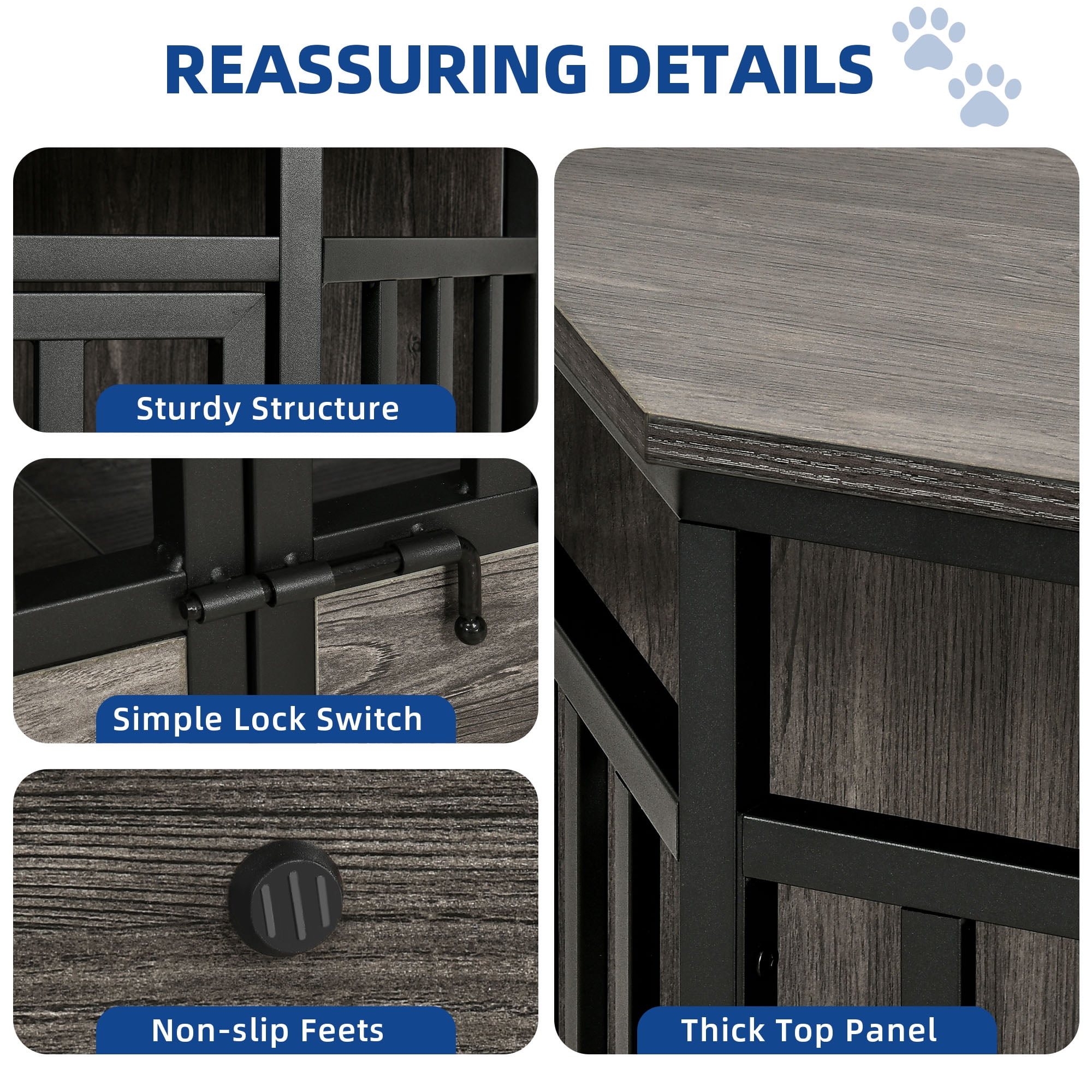 Uforic 52 Inch Heavy Duty Corner Dog Crate Furniture, Large Wooden Dog Kennel End Table for Large Dogs - Gray