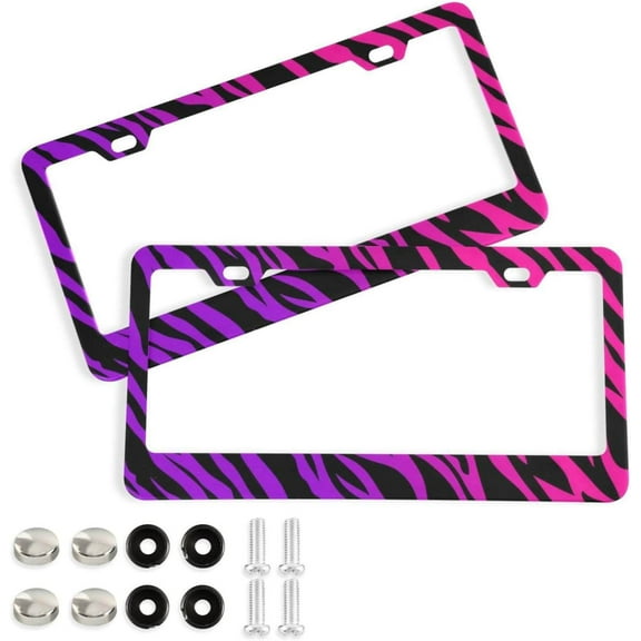 Coolnut Zebra License Plate Frames 2 Pack, Waterproof Aluminum Alloy Car Tag Holder 2 Holes License Plate Covers with Screw Caps Auto Accessories
