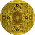 thumbnail image 1 of Ahgly Company Machine Washable Indoor Round Abstract Yellow Modern Area Rugs, 4' Round, 1 of 4