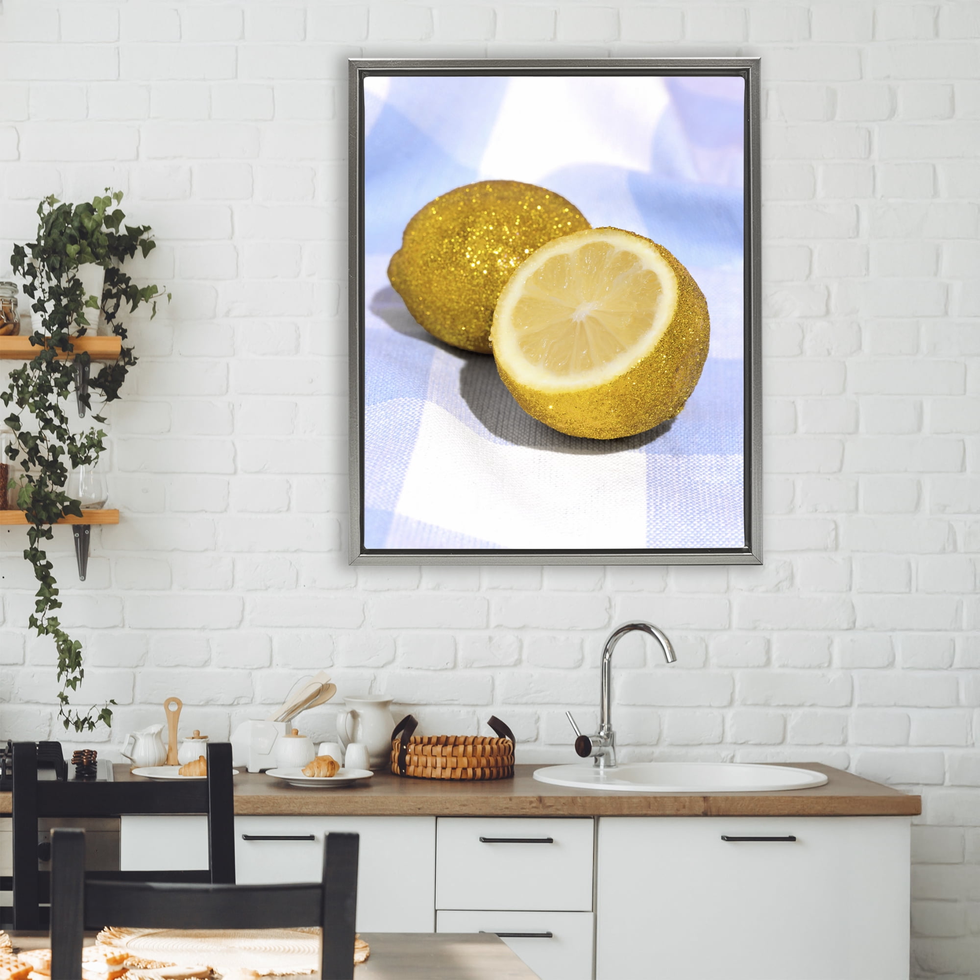 Stupell Industries Glimmer Lemon on Blue Gray Framed Floater Canvas Wall Art, design by LISH Creative