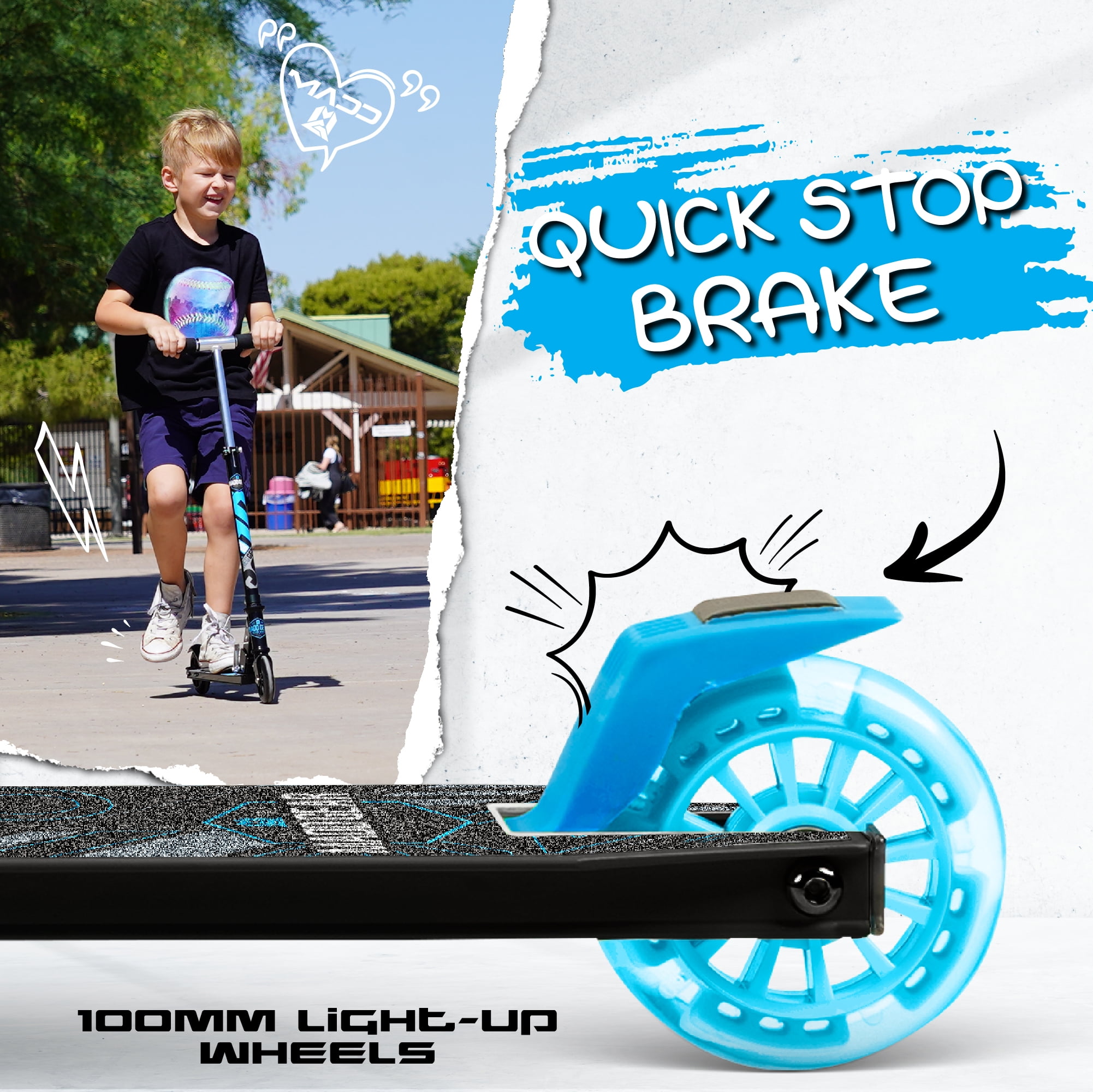 Madd Gear Carve Rise Kick Scooter-Light-up 100 mm Wheels- for Kids 3+ Unisex- Blue/Black