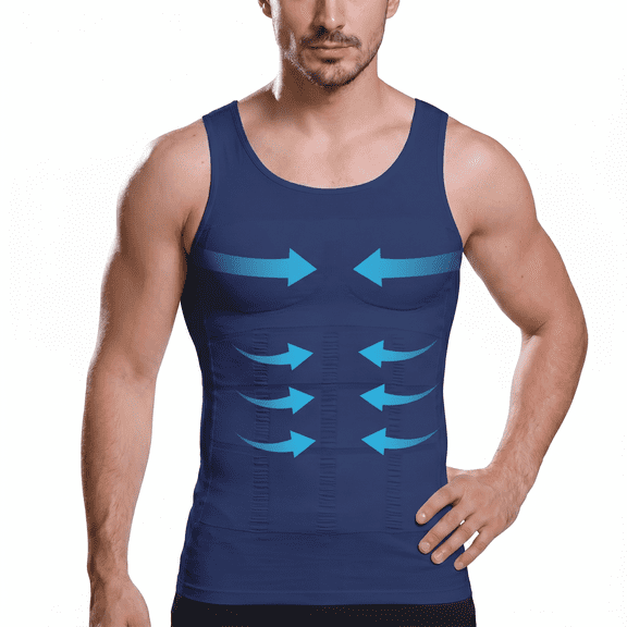 Mens Slimming Compression Shirt, Body Shaper Workout Tank Top, Gynecomastia Tummy Control Undershirts, 3XL
