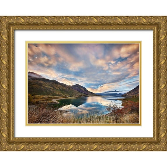Zhang, Yan 14x11 Gold Ornate Wood Framed with Double Matting Museum Art Print Titled - Morning Delight at Lake Hawea