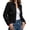 Black 04, variant on Karymi Long Sleeve Lapel Solid Zip Up Cropped Jackets for Women, Flap Patch Pockets with Snap Buttons