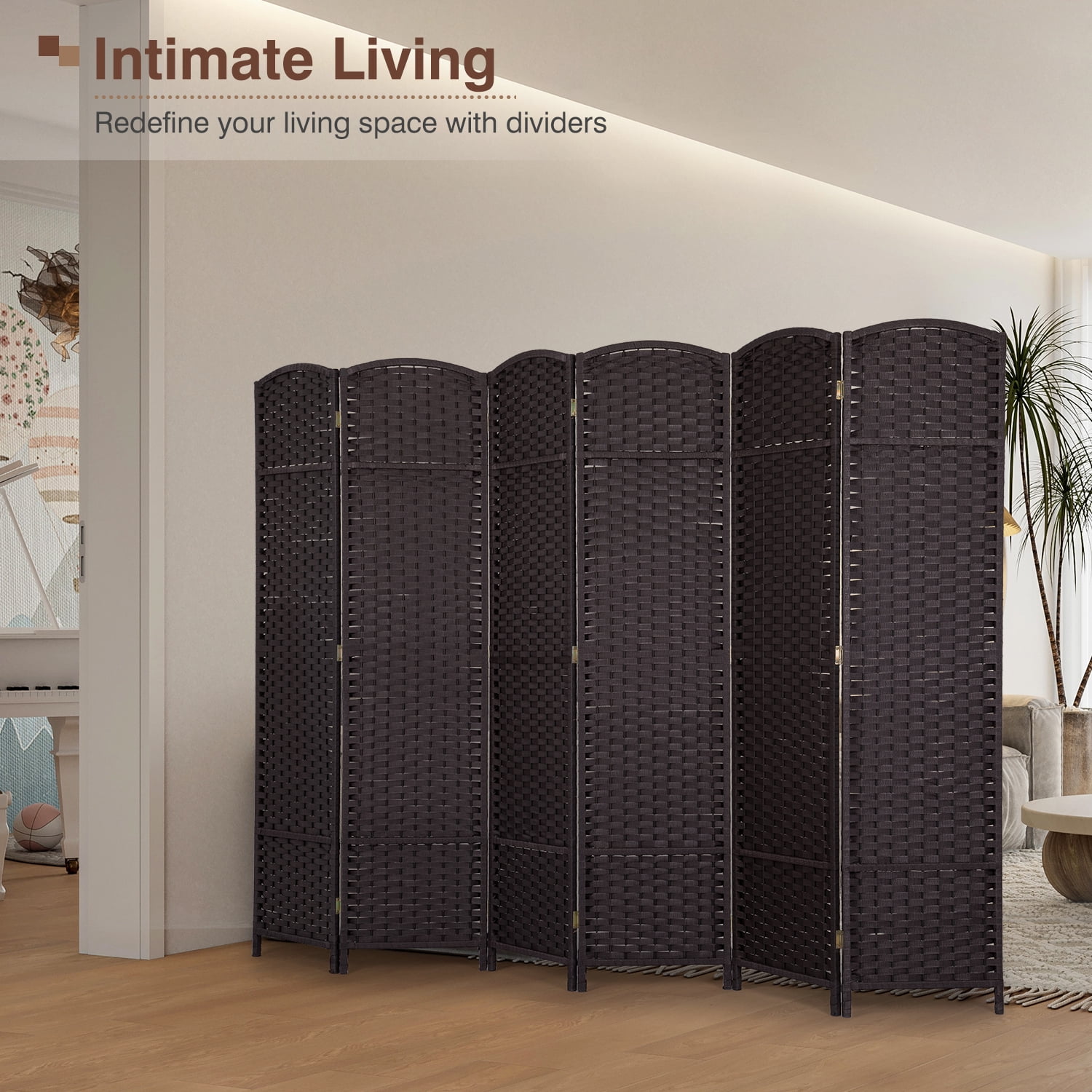 6 Panel Room Divider Folding Privacy Screen 5.57 FT Tall Partition Room Separator   Freestanding Wall Divider, Brown