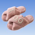 thumbnail image 5 of JUSLIO Womens Slippers Non Slip Flat Sole House Slippers Crisscross Cross Strap Fuzzy Plush Open Toe Slides Slippers Pink, 5 of 5