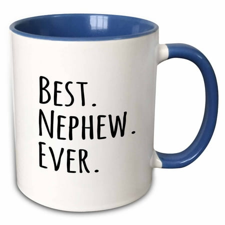 3dRose Best Nephew Ever - Gifts for family and relatives - black text - Two Tone Blue Mug, (Best Gift For Nephew)
