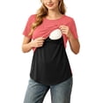 thumbnail image 2 of Bovxnpu Womens Maternity Shirts Maternity Nursing Short Sleeve Striped Colorblock Top Sleepwear, 2 of 9