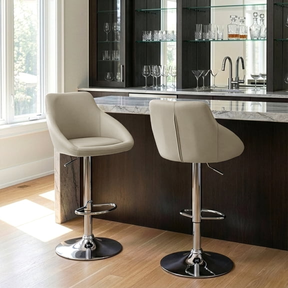 Set of 2 Alani Ashy Gray Adjustable Height Swivel Bar Stool in Faux Leather
