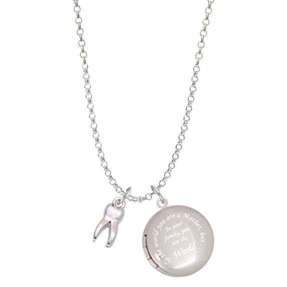 Delight Jewelry Silvertone 3-D Tooth - To the World You are a Mother Locket Necklace