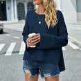thumbnail image 5 of Duoif Sweaters for Women Trendy Women's Fashion Solid Color Crew Neck Sweater Loose Flared Sleeve Pullover Sweater Women's Sweaters Womens Tops Navy L, 5 of 7