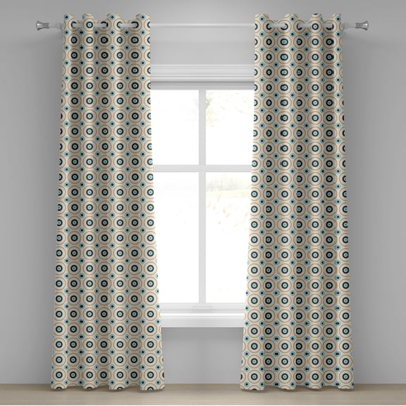 Ambesonne Retro Grommet Curtain, Circles Spots Colorful, 50" x 108", Sky Blue Black Amber