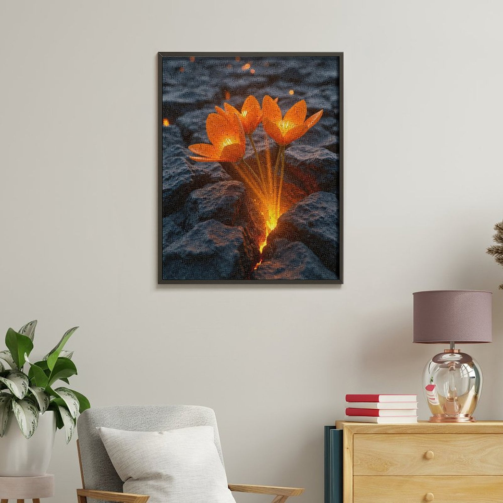 Paint by Numbers Kit for Adults, Orange Flowers Emerge Glowing Rocks Paint by Numbers, Easy Paint by Numbers Kit for Adults Beginner, DIY Adult Paint by Number Kits on Canvas, Home Decor