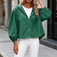 thumbnail image 5 of Qingpeng Womens Lightweight Zipper Up Hooded Jacket Balloon Sleeves Elastic Cuffs Casual Tops for Spring Fall Wear and Outdoor Activities, 5 of 6