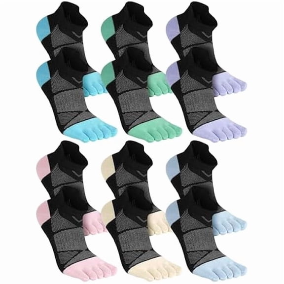 Eryueer 6 Pairs Women Men Ankle Toe Socks Cotton Warm Crew Toe Separator Socks for Athletic Running