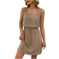 thumbnail image 2 of LOVZFMLL Robes Femmes Couleur Unie Frenum à Cordon Motif Creux Robe Sans Manches Col, 2 of 6