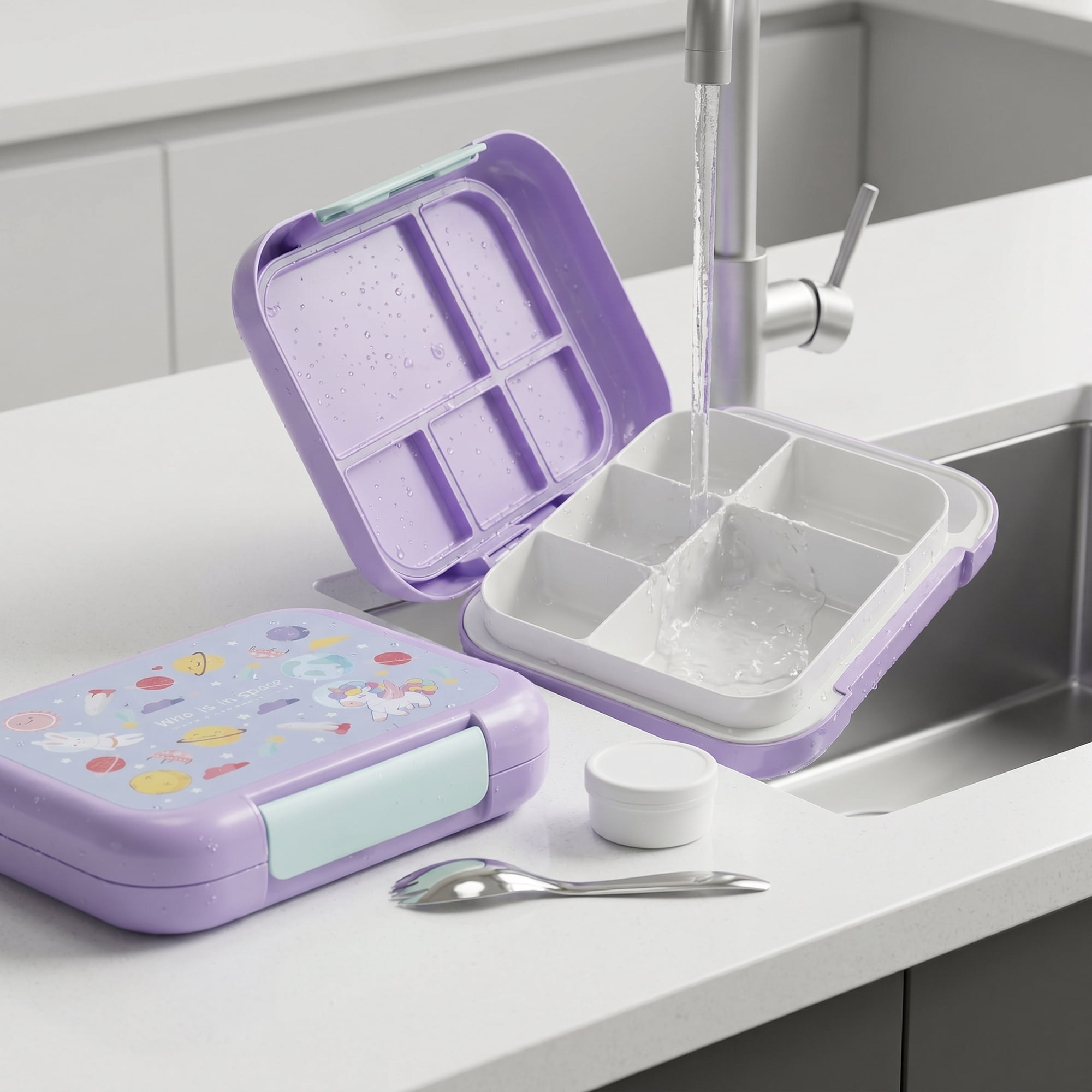 Unique Bargains 3-Compartment Leak-Proof Meal Lunch Bento Box Purple
