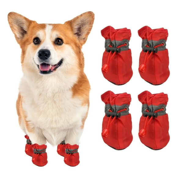 Uxcell Dog Shoes Dog Boots, Paw Protector Anti-Slip Sole Winter with Reflective Strap Waterproof Soft, (4Pcs, Oxford, Size 2, Red), for Small Medium Puppies/Walking/Outdoor/Hardfloor