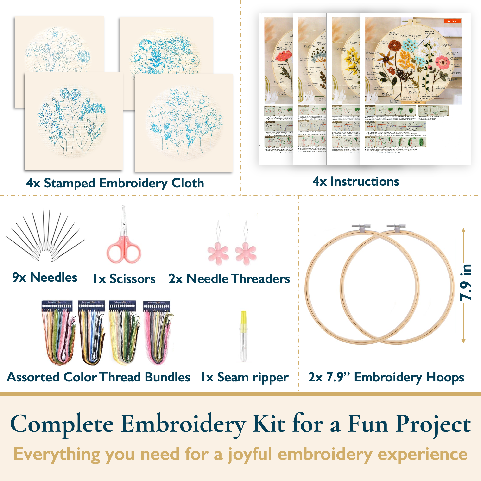 ComfiTime Embroidery Kit, 4 Floral Patterns photo 5