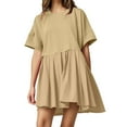 thumbnail image 1 of LOVZFMLL Robes d'Été pour Femmes Mignonnes Sans Manches/manches Courtes Col Rond à Volants Plissées Ligne A Fluides Mini Robes Amples Décontractées Tenues de Mode Kaki B m, 1 of 4