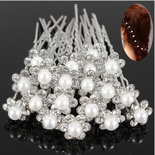 20Pcs Diamond Wedding Hair Clip Flower Pins Bride Headpiece Hairpin Spiral Pearl 