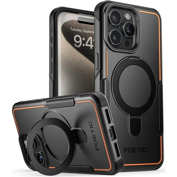 Poetic Neon MagPro Case Compatible with iPhone 15 Pro Max 5G 6.7 inch,[Compatible with MagSafe] Dual Layer Heavy Duty Tough Rugged Shockproof Protective 2023 New Cover, Magnetic Ring Stand, Black