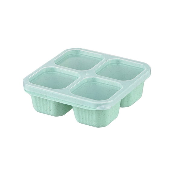 Hiroekza Bento Lunch Box - Wheat Straw 4 Compartment Food Storage Container with Transparent Lid for Adults & Women Men, Microwave-Safe, Eco-Friendly, 8.27x2.36x2.17in Green