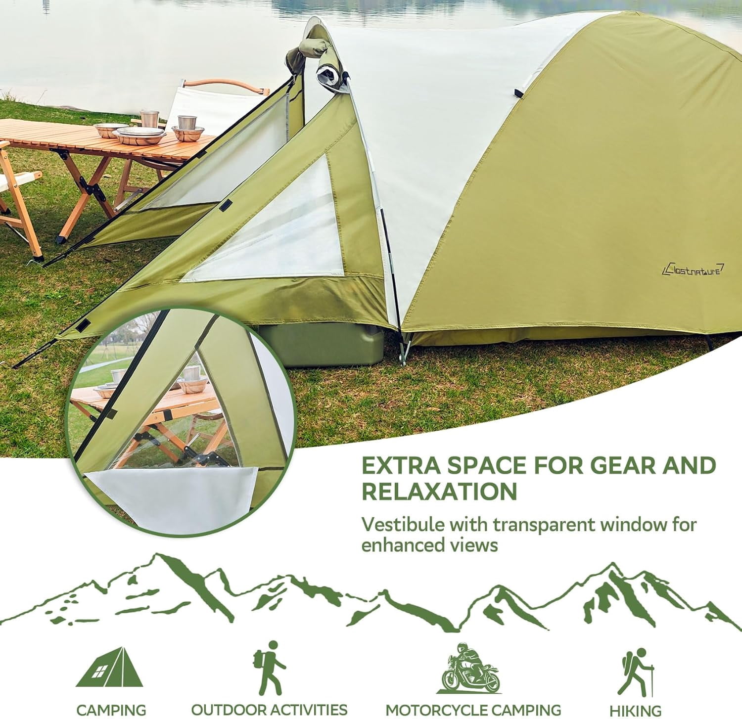 Waterproof 2 Person Camping Tent with Porch Lightweight Dome Shelter for Hiking Backpacking