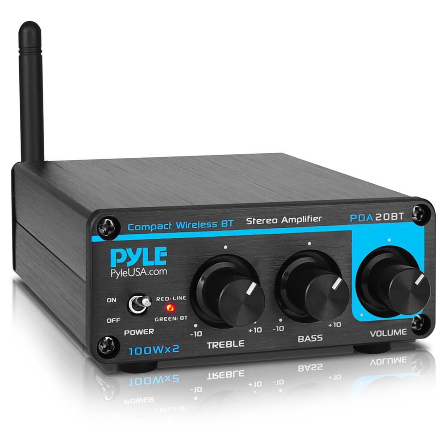 Compact Desktop Home Theater Stereo Amplifier Receiver with USB Charge Port | Pyle PTA22BT Pager & Mixer Karaoke Modes Mic Input Bluetooth Mini Blue Series Home Audio Amplifier 40 Watt x 2 