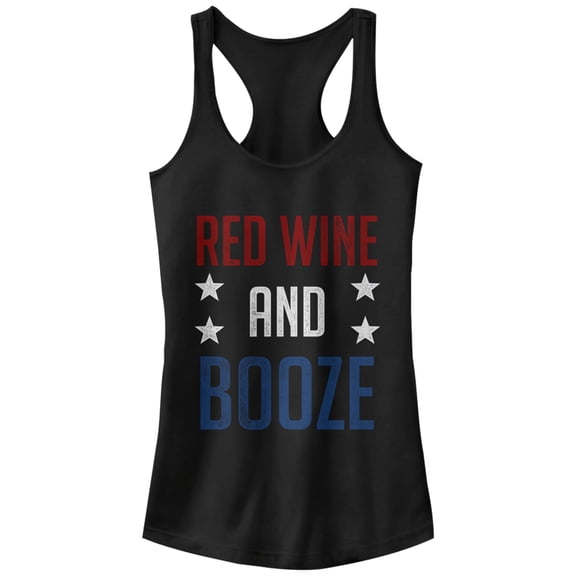 Junior's CHIN UP 4th of July Wine and Booze Racerback Tank Top Black 2X Large
