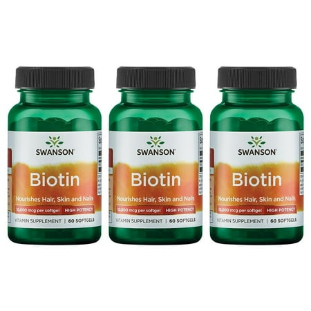 Swanson Biotin - High Potency 10,000 mcg 60 Sgels 3 Pack