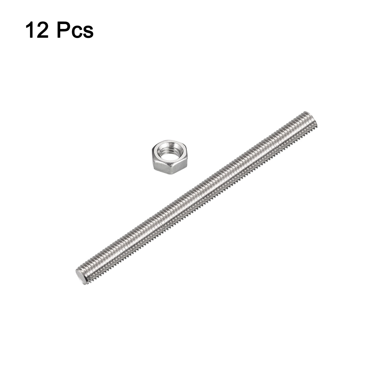 Uxcell 12Pack M14 x 200mm Fully Threaded Rod w 12Pack Hex Nuts, 2mm Pitch 304 Stainless Steel Right Hand Threaded Rod