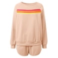 thumbnail image 5 of Women's 2 Piece Shorts Sets Fashion Rainbow Stripe Print Long Sleeve Sweatshirts Fall Winter Comfy Casual Loose Vacation Suits, 5 of 6