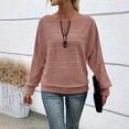 thumbnail image 2 of CHGBMOK Women Long Sleeve Shirts Solid Zipper Crew Neck Tunic Tops Casual Quilted Loose Pullover, 2 of 6