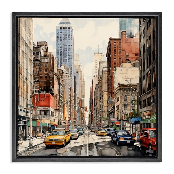 Stupell Industries Industrial Bustling Urban Street Black Floating Frame Canvas Art, 18 x 18, by RB